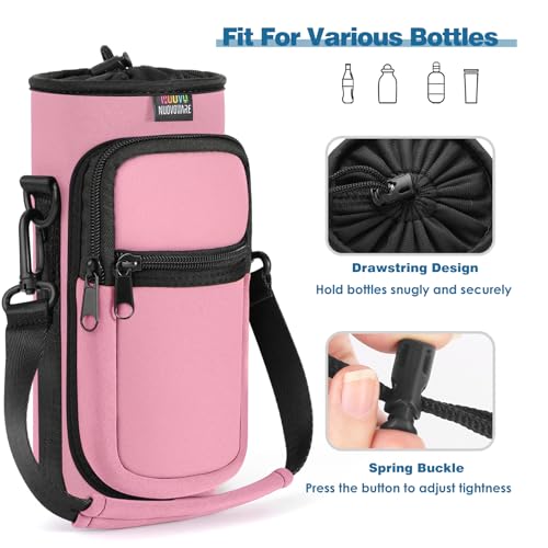 Nuovoware Water Bottle Carrier Bag, 25oz/32oz, Pink | Adjustable Shoulder Hand Strap, 2 Pocket, Neoprene Sleeve, For Hiking Travelling Camping - color: Pink, size: 25-32 Ounces - Standard