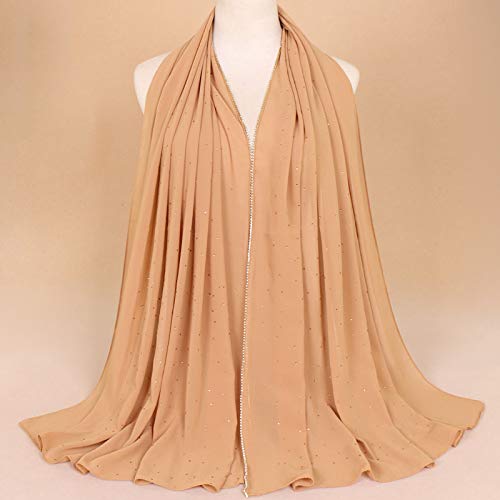 Premium Chiffon Hijab Rhinestone Long Scarf Shawl Wrap for Women Head scarf for Muslim Wedding Party Gift Packed - color: 001camel