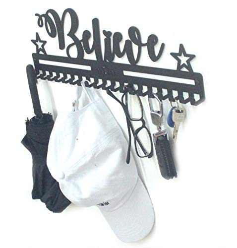 Metal Wall Mount Motivational Medal Hanger Display and Lanyard Ribbon Holder - Ribbon Display Rack with Easy Hanging Hooks & Simple Install, Gifts for Kids & Adults - style: Believe