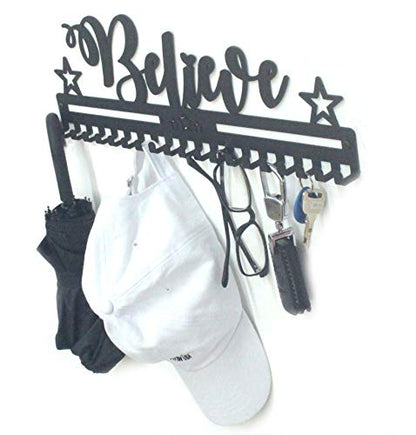 Metal Wall Mount Motivational Medal Hanger Display and Lanyard Ribbon Holder - Ribbon Display Rack with Easy Hanging Hooks & Simple Install, Gifts for Kids & Adults - style: Believe