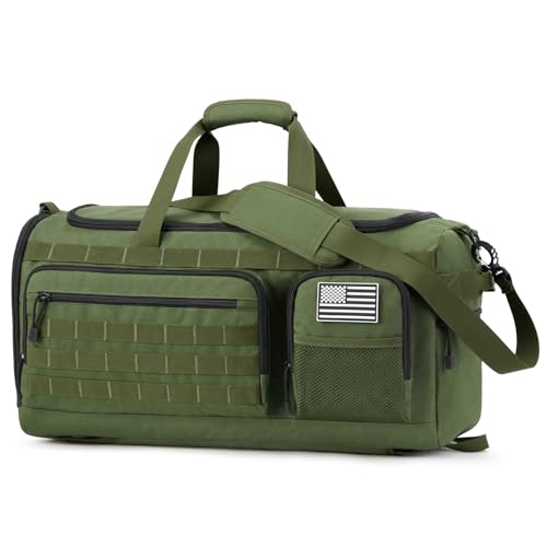 G4Free 3-in-1 Duffle Bag Travel Gym Sports, Large Tactical Duffel Backpack | 50L/65L with Shoes Compartment and Wet Pocket, Military Workout Bag for Men and Women, Green - color: Green