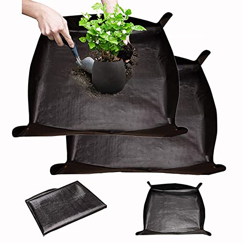 BIUWING 2PCS 39.4" x 39.4" Large Plant Repotting Mat Waterproof Transplanting Mat Indoor Plant Potting Mat Portable Gardening Mat Foldable Garden mat - color: Black, size: 2pcs 39.4in*39.4in(square)