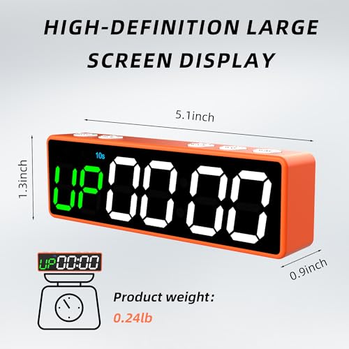 Mini Portable Gym Timer Clock, Large LED Digital Display Screen, Powerful Magnet, Powerful Battery, Count up/Down, Stopwatch, Exercise Interval Timer, Eight Fitness Modes, Suitable for Home and Gym - color: Orange