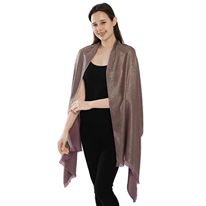 LMVERNA Women's Sparkling Metallic Soft Pashmina Shawls and Wraps Scarf in Solid Colors - color: Skin Purple-gold