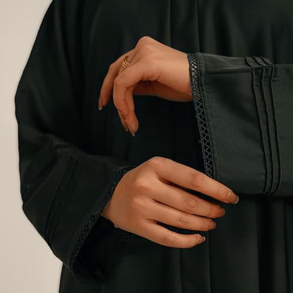 Abaya Dress for Women, Fully Button Up Muslim Abaya in Premium Nida Fabric – Long Sleeve Modest Islamic Maxi Dress - color: Dark Green, size: X-Small