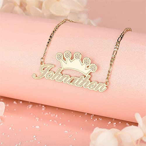 Custom Name Necklace Double Plated Name Necklace Personalized Name Plate Necklaces Name Necklaces for Women 18k Gold Plated Nameplate Pendant - color: Style 13