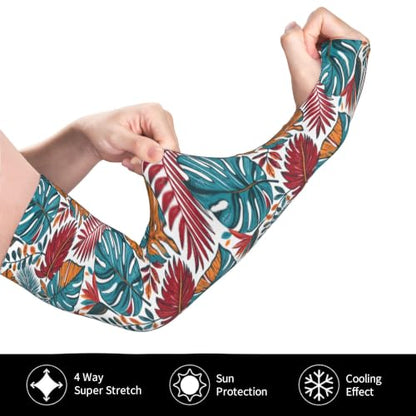 Arm Sleeves Outdoor Garden Sports Cooling Sun Sleeve for Women Men Farm - color: Hawaiian Leaves Tropical