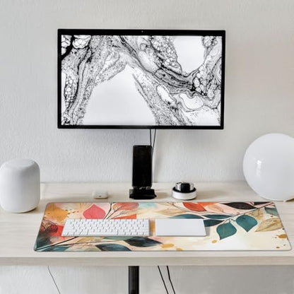 35.4 x 15.7 in, XXL Large Mouse Pad for Desk, Extended Keyboard Mouse Mat for Computer Office, Big Mouse pad with Stitched Edges, Gaming Pc-Boho Leaves - color: Boho Leaves