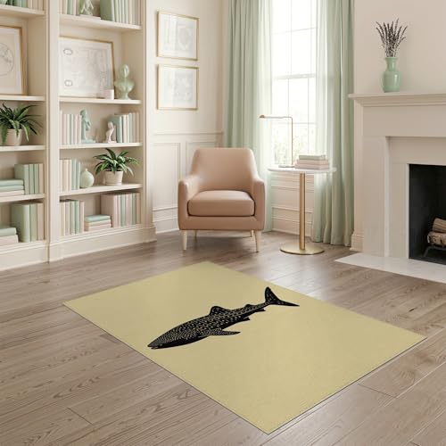 4'x6' Washable Modern Fish Accent Rug, Black Non-Shedding Small Carpet for Playroom, Bedroom, Reading Nook, Pet Friendly & Non-Slip | Ref:2067250 - color: Beige/Pattern 1, size: 4' x 6' (Rectangular)