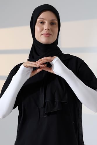 ihvan online, Hijab Sleeves for Women, Muslim Arm Sleeve for Prayer, Women's Soft Stretchy Modest Sleeves to Cover Arms - color: White-model 2