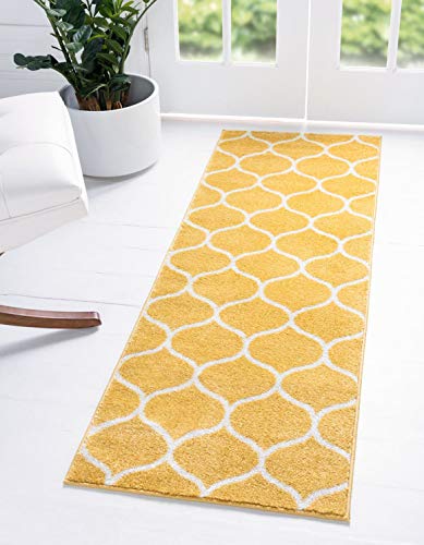 Unique Loom Trellis Frieze Collection Area Rug - Rounded (2' x 6' 1" Runner, Yellow/ Ivory) - color: Yellow/Ivory, size: 2' x 6'1" (Runner)