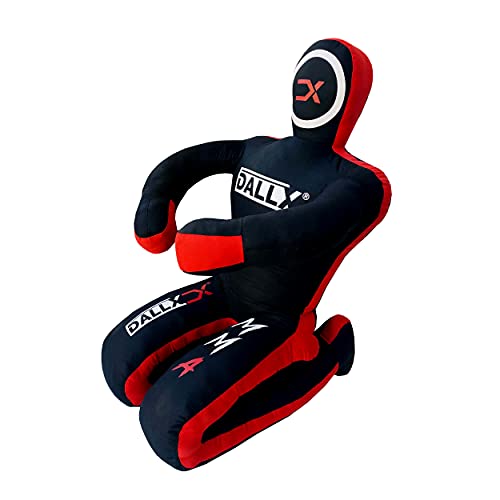 DALLX MMA Grappling Dummy BBJ Wrestling Brazilian Jiu Jitsu Punching Bag Judo Karate Throwing Boxing Fighting Dummy Self Defense Sitting Position – UNFILLED - color: BLACK RED, size: 6FT