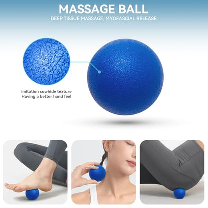 Krightlink 5 in 1 Foam Roller Set for Deep Tissue Muscle Massage, High Density Trigger Point Fitness Patented Exercise Foam Roller, Massage Roller, Massage Ball, Resistance Band, for Whole Body - color: Deep Blue