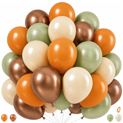 Fall Harvest Balloons, Autumn Olive Green Burnt Orange Thanksgiving Balloon - color: Olive Green Orange Cream