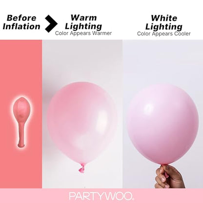 PartyWoo 베이비 핑크 풍선 128피스 다양한 사이즈 45.7cm(18인치), 30.5cm(12인치), 25.4cm(10인치), 12.7cm(5인치) 파스텔 페일 라이트 핑크 풍선 아치 키트 화환 베이비 샤워 성별 공개 생일 공주 파티 장식 핑크-Q05 - color: 핑크-q05