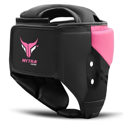 Mytra Fusion Boxing Headgear - Sparring Gear with Adjustable Strap MMA, Muay Thai, Kickboxing, Martial Arts, Karate, Head Gear - color: Black/Pink, size: Large