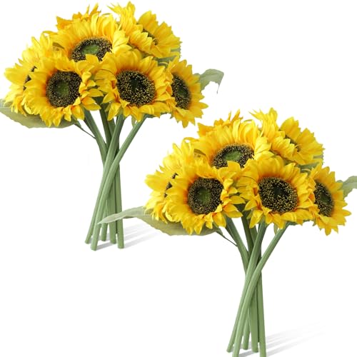 14Pcs Realistic Silk Sunflowers Artificial Flowers,12.6''Fake Sunflowers with Adjustable Long Stem&Detachable Flower Head,Perfect for Home Decor,Wedding,DIY,Sunflowers Decoration for Indoor&Outdoor - size: 14pcs-12.6''