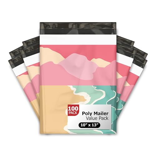 10x13 (100) Beach Sunset Designer Poly Mailers Waterproof Self Sealing Tear Resistant Polymailers Shipping Envelopes Premium Printed Bags For Small Businesses - color: Beach Sunset, size: 10x13