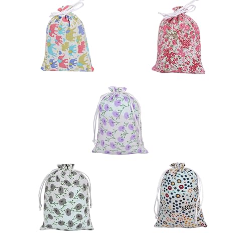 Touchstone Drawstring Bags Indian Handcrafted Pouches Potli for Gifts - color: Floral_multicolor (Pack of 5), size: 7x5 inches