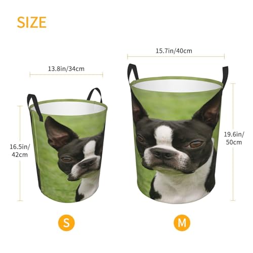 Boston Terrier Round Waterproof Oxford Cloth Laundry Basket Multi-Purpose Storage Basket Toys Books Clothes Storage Basket - color: Black 5