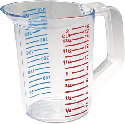 Rubbermaid Commercial Products Bouncer Clear Measuring Cup, 2-Cup/0.5-Quart, Clear, Strong Food Grade, Easy Read for Liquid/Dry Ingredients, for Home/Professional Kitchen (Pack of 6) - size: 1/2 Qt (Pack of 6)