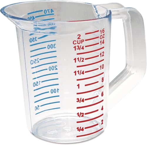 Rubbermaid Commercial Products Bouncer Clear Measuring Cup, 2-Cup/0.5-Quart, Clear, Strong Food Grade, Easy Read for Liquid/Dry Ingredients, for Home/Professional Kitchen (Pack of 6) - size: 1/2 Qt (Pack of 6)