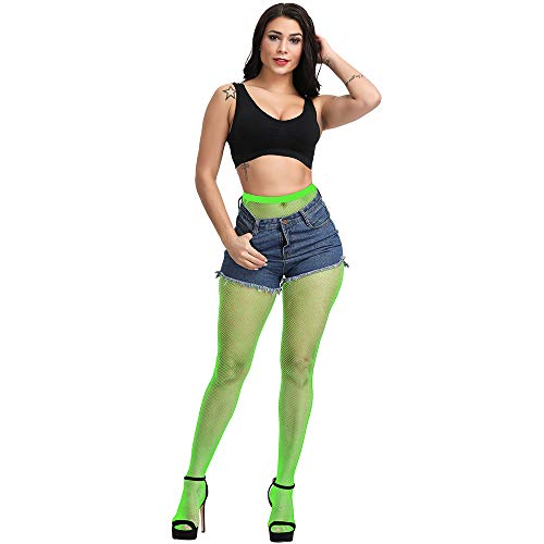 Bestjybt Womens Fishnet Tights High Waist Mesh Fish Net Stockings Pantyhose | Cool Pattern, Sexy, Perfect For Daily Use, Costume Halloween Cospaly, Versatile, Stretchy, Non-Itchy, Great Fit - color: Neon Green