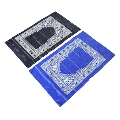 Tnfeeon Islamic 2 Pack Travel Prayer Rug with Compass Water Proof Reusable Nylon Portable Mat for Umrah Pilgrimage Black Blue