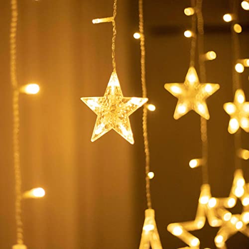 Curtain String Light LED Icicle Light Transparent Strand 8 Modes Waterproof Indoor Outdoor Home Decorative Lights Crescents and Stars (Stars)