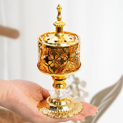 Incense Holder, Frankincense Charcoal Incense Resin Stand, Bakhoor Incense Burner, Ideal for Aromatherapy Yoga Spa, Home Christian Church Censer, Gold