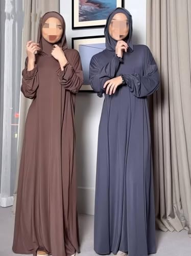Muslim Dress for Women Pakistani Kaftan Abaya Robe Arabic Islamic Prayer Clothes Dubai Outfits - color: Dark Coffee