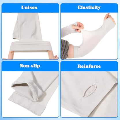 3 Pairs Sleeves to Cover Arms with Thumb Hole, Cooling Arm Sleeves Women Forearm Sleeve Summer Sun UV Protection for Thin Skin and Bruising for Sports Workouts Cycling Driving(White, Black, Gray)