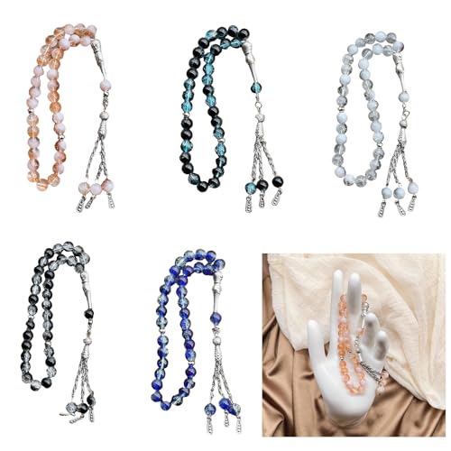 Islamics Prayer Beads 33 Tasbih Ice Cracked Glass Rosary Necklace for Muslims Worship and Spiritual Reflection Daily Worship Tasbih - color: Blue black