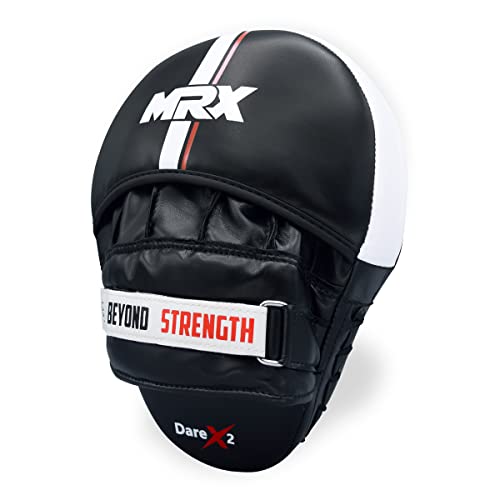 MRX Gel Tech Boxing Hook & Jab Pads MMA Focus Punching Mitts Training Thai Kick Strike Shield Curved Black/White - color: New Black/White