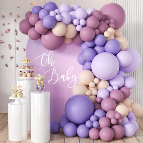 Dusty Purple Balloon Arch Kit, Pastel Lavender and Macaron Orange Balloons - color: Purple-pastel Orange