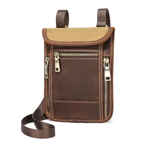 LANNSYNE Full Grain Leather Travel Wallet, Leather Cell Phone Belt Bag, Waist Pack Pouch, Neck Wallet Travel Pouch and Passport Holder for Men and Women Keep Valuables Safe - color: Brown