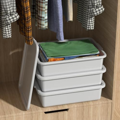 13 L Bus Tub with Lid, Commercial Food Service Bus Tubs, 3 Packs | Light Gray Plastic utility Bus Boxes for Restaurant - size: 13 L with Lid