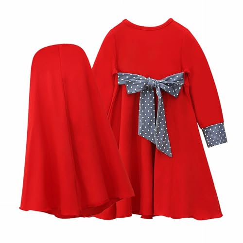Abaya for Toddler Baby Girls Muslim Prayer Clothes with Hijab Kids Maxi Dress Middle East Dubai Islamic Clothing - color: Red, size: 2-3T