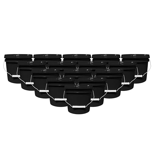 1-Gallon Bucket with Airtight Lid – Made in USA, Food Grade BPA Free Plastic, Heavy Duty Multi-Use, Metal Handle with Grip, Stackable Storage – Black, 15 Pack - color: Black, size: 15