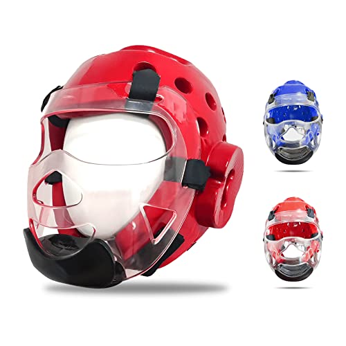 Kids & Adults Taekwondo Karate Headgear MMA Martial Arts Helmet, with Removable Face Shield, Soft Head Gear for Martial Art Grappling Muay Thai Kickboxing Taekwondo - color: Red, size: X-Large