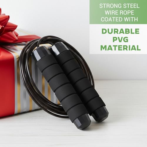 12 Pieces Adjustable Jump Ropes with Ball Bearings, Foam Handles, Steel Wire PVC Coated, Fitness Exercise Training for Men Women, Black