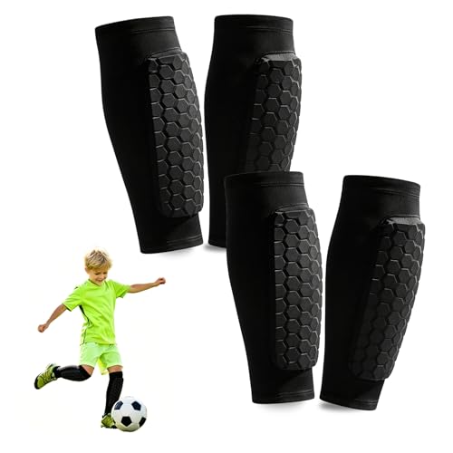 2 Pairs Shin Guards Soccer Kids,Soccer Shin Guards Youth for Boys Girls Protective Gear,Calf Compression Sleeve with Honeycomb Pads for Pickleball Football Ski MTB - color: Black+Black, size: Medium