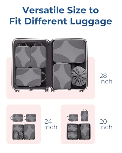 Bagsmart Compression Packing Cubes, Travel Bag Cruise Ship Essentials - color: Grey, size: 6 Set