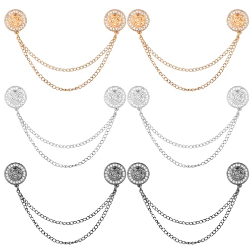 6 Pcs Magnetic Clothing Clips, Clothing Magnets with Chain Magnetic T-Shirt Button Clip Multi Function Magnetic Clothes Pins Accessories for Fasten Hems Fabric Trouser Legs Hijab Sleeves (Rose) - style: Rose