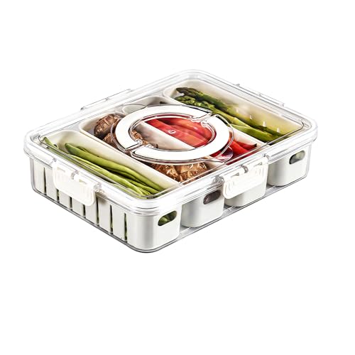 Divided Veggie Tray with Lid and Handle 4 Compartment Serving Tray Portable Travel Snack Storage Containers Stackable Snackle Box Charcuterie Container for Fruit,Vegetable,Salad - size: 1 Pack-4 Compartment