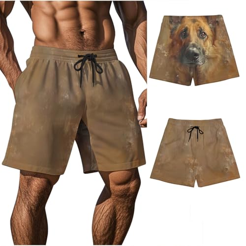 Ctreela Men's Funny Dog 3D Graphic Yellow Loose Fit Summer Beach Shorts - color: Coffee, size: Small