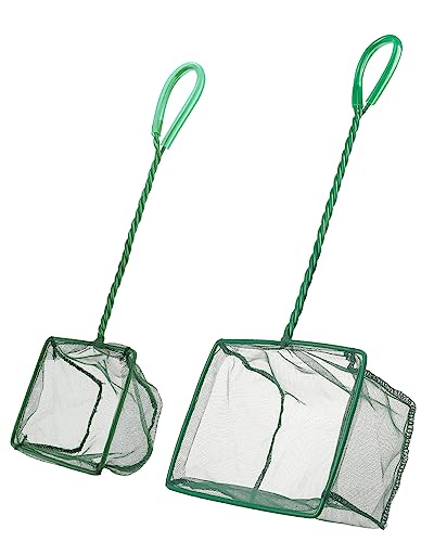 Pawfly Aquarium Fish Net with Braided Metal Handle Square Net with Soft Fine Mesh Sludge Food Residue Wastes Skimming Cleaning Net for Fish Tanks Small Koi Ponds and Pools - style: 4 & 6 Inch