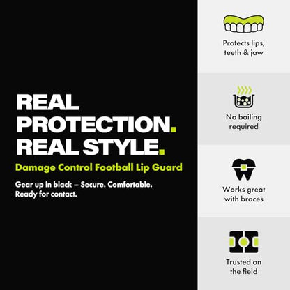 DAMAGE CONTROL Pacifier Football Mouth Guard – Permanent Strap – Black | Youth Football Mouthpiece, No Boiling, Breathable Design, Protects Lips & Teeth, Works with Braces - color: Black