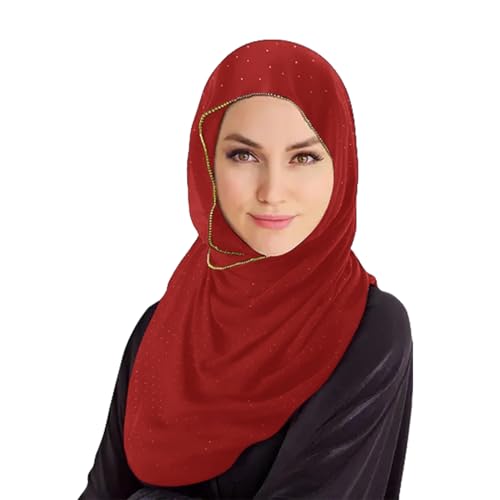 Hijab Scarf for Women Soft Chiffon Rhinestone Long Scarf Shawl Fashion Muslim Hijab Head Wrap Scarves - color: Wine Red