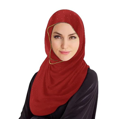 Hijab Scarf for Women Soft Chiffon Rhinestone Long Scarf Shawl Fashion Muslim Hijab Head Wrap Scarves - color: Wine Red